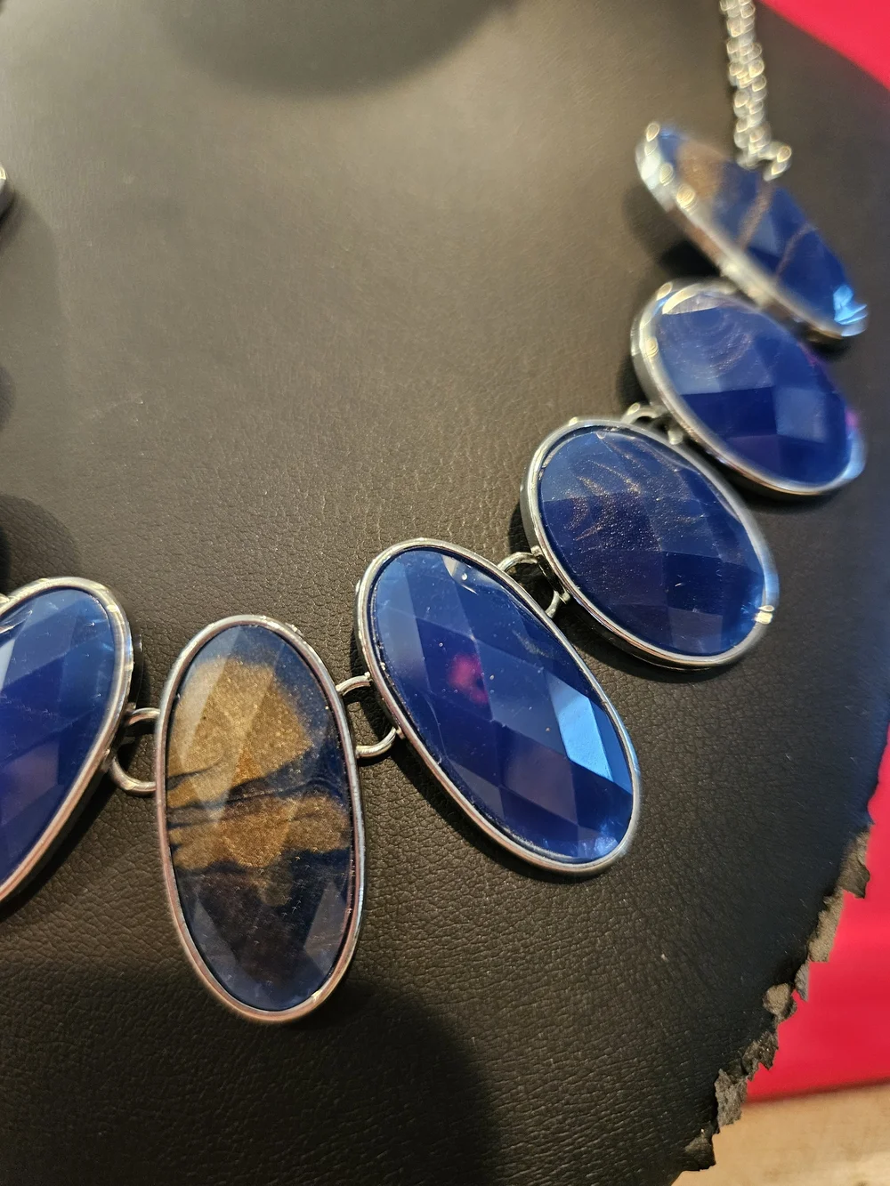 Statement Navy Blue Oval Faceted Necklace - Women Jewelry